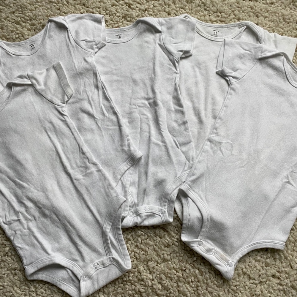 5 Carter’s White Short Sleeve Bodysuits